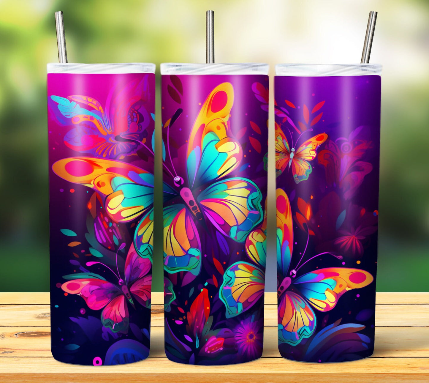 Colorful Butterfly 20oz Sublimation Tumbler Image