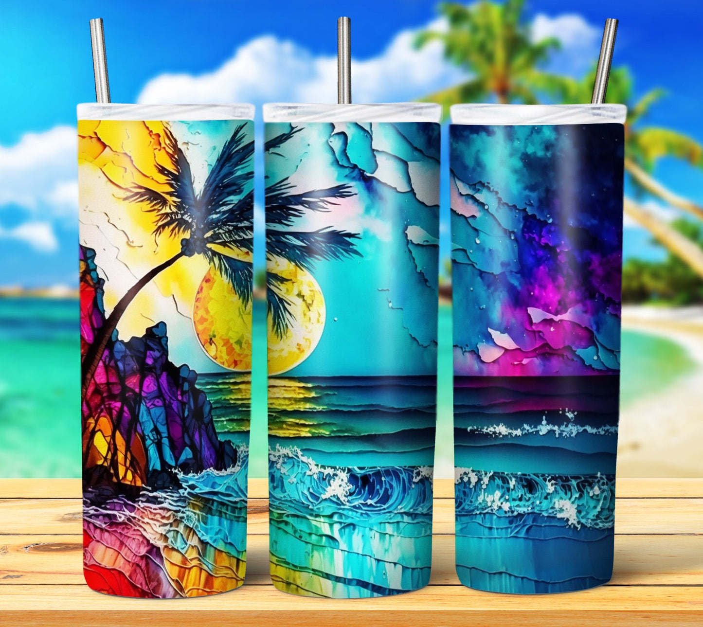 Watercolor Beach 20oz Sublimation Tumbler Images Bundle