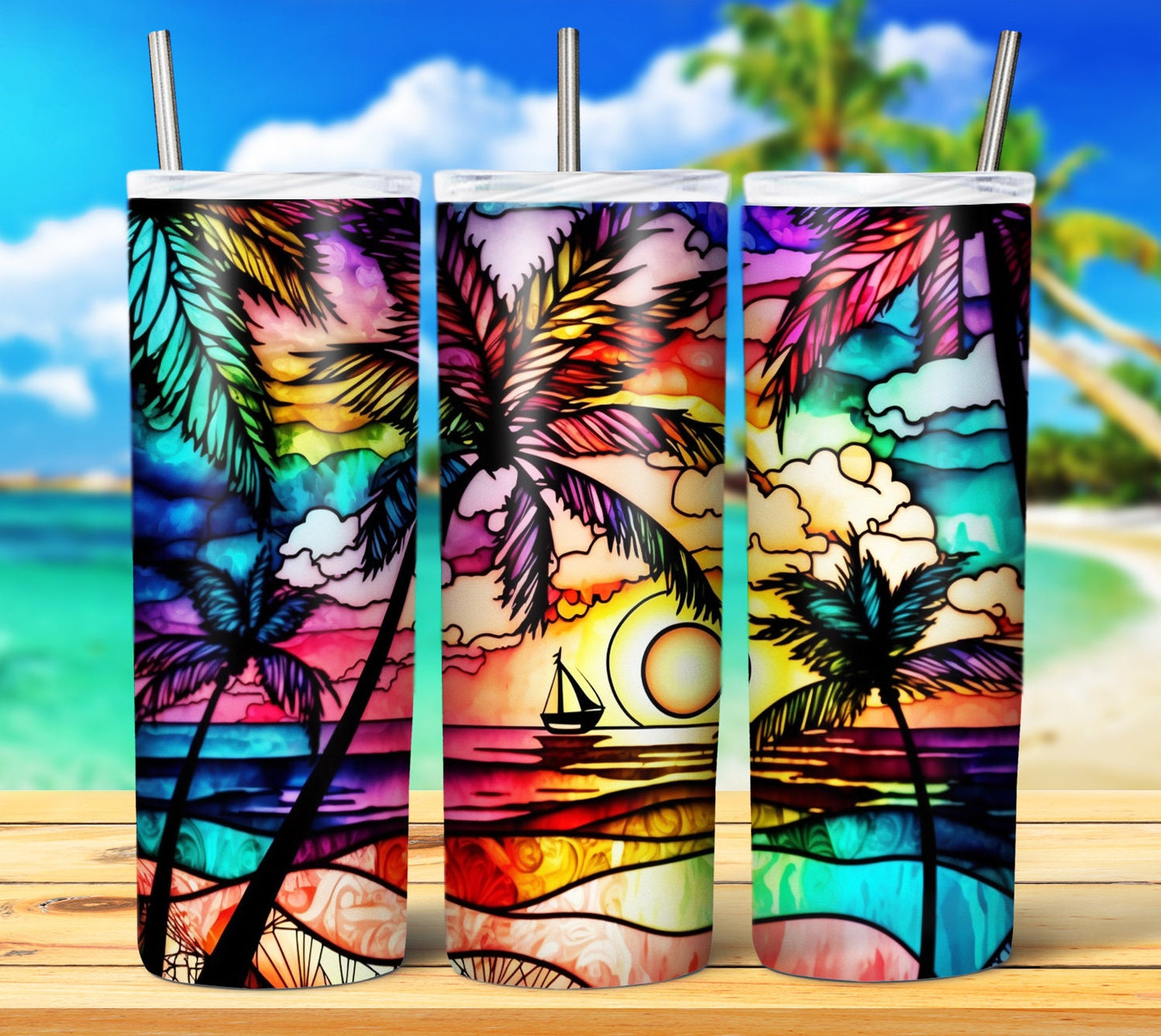 Watercolor Beach 20oz Sublimation Tumbler Images Bundle