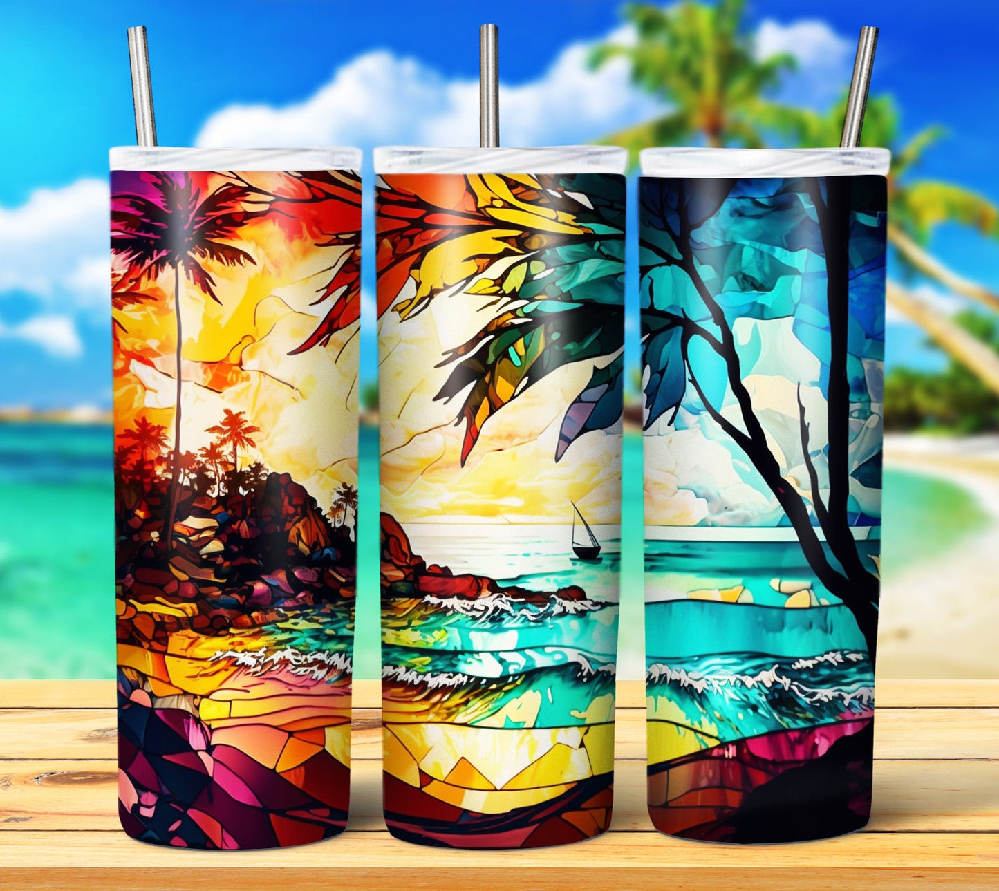 Watercolor Beach 20oz Sublimation Tumbler Images Bundle