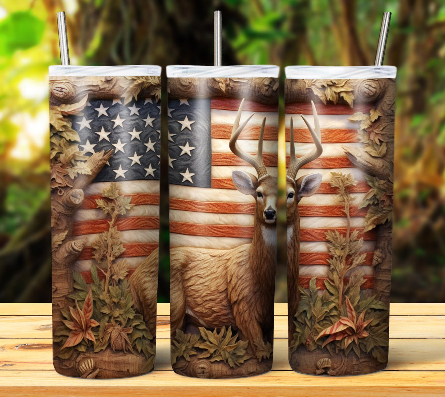 Wood Carved Deer Sublimation Tumbler/Mug Images Bundle