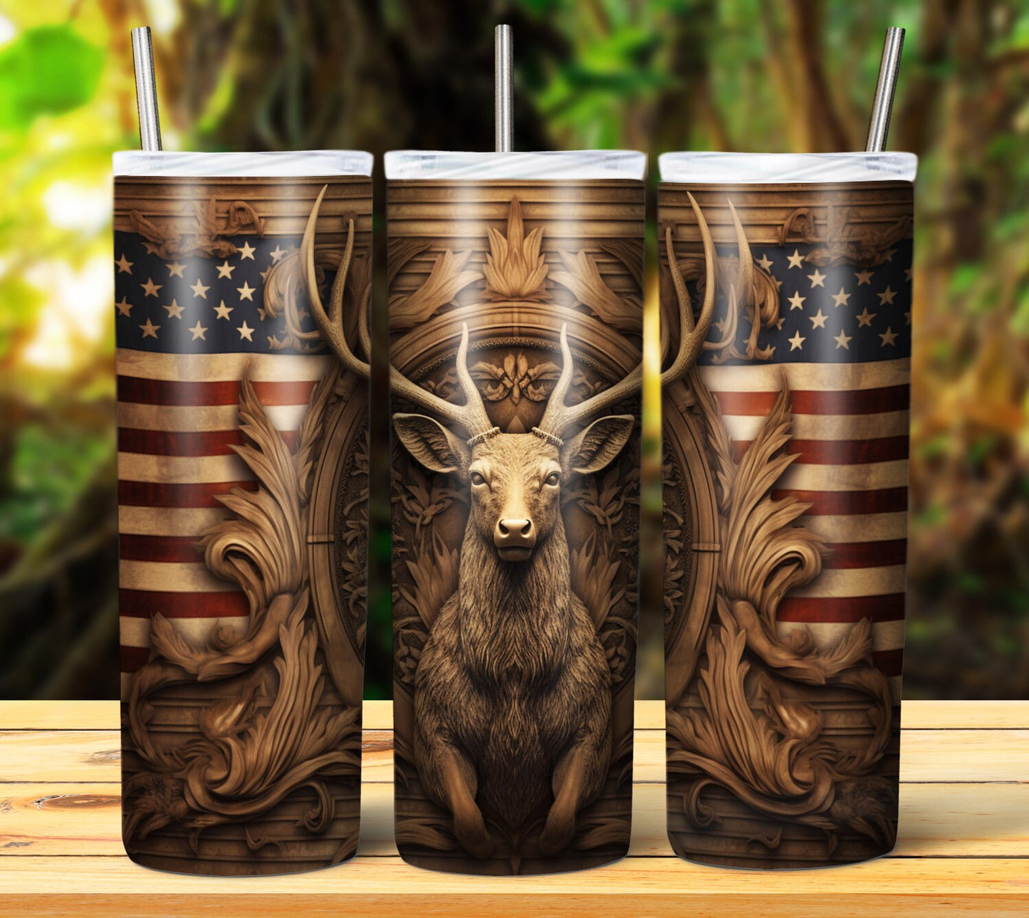 Wood Carved Deer Sublimation Tumbler/Mug Images Bundle