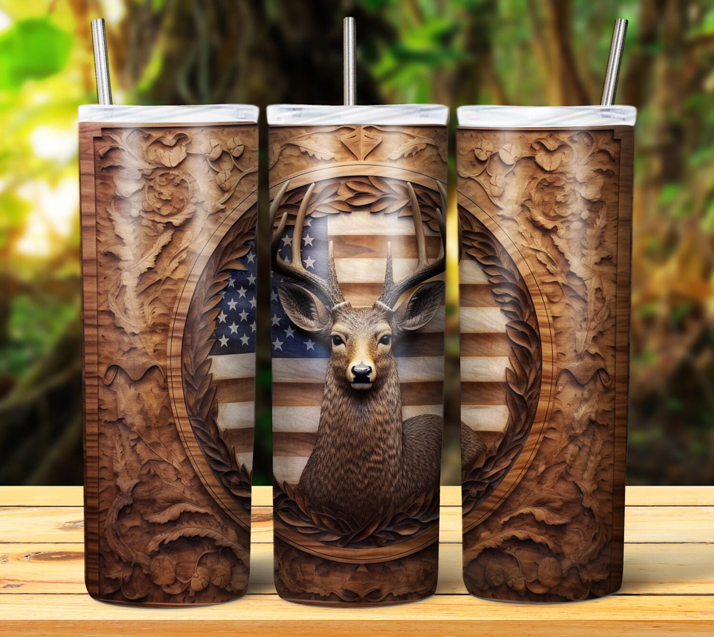 Wood Carved Deer Sublimation Tumbler/Mug Images Bundle