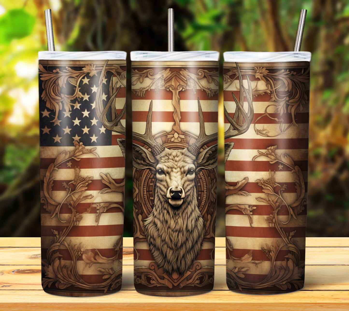 Wood Carved Deer Sublimation Tumbler/Mug Images Bundle