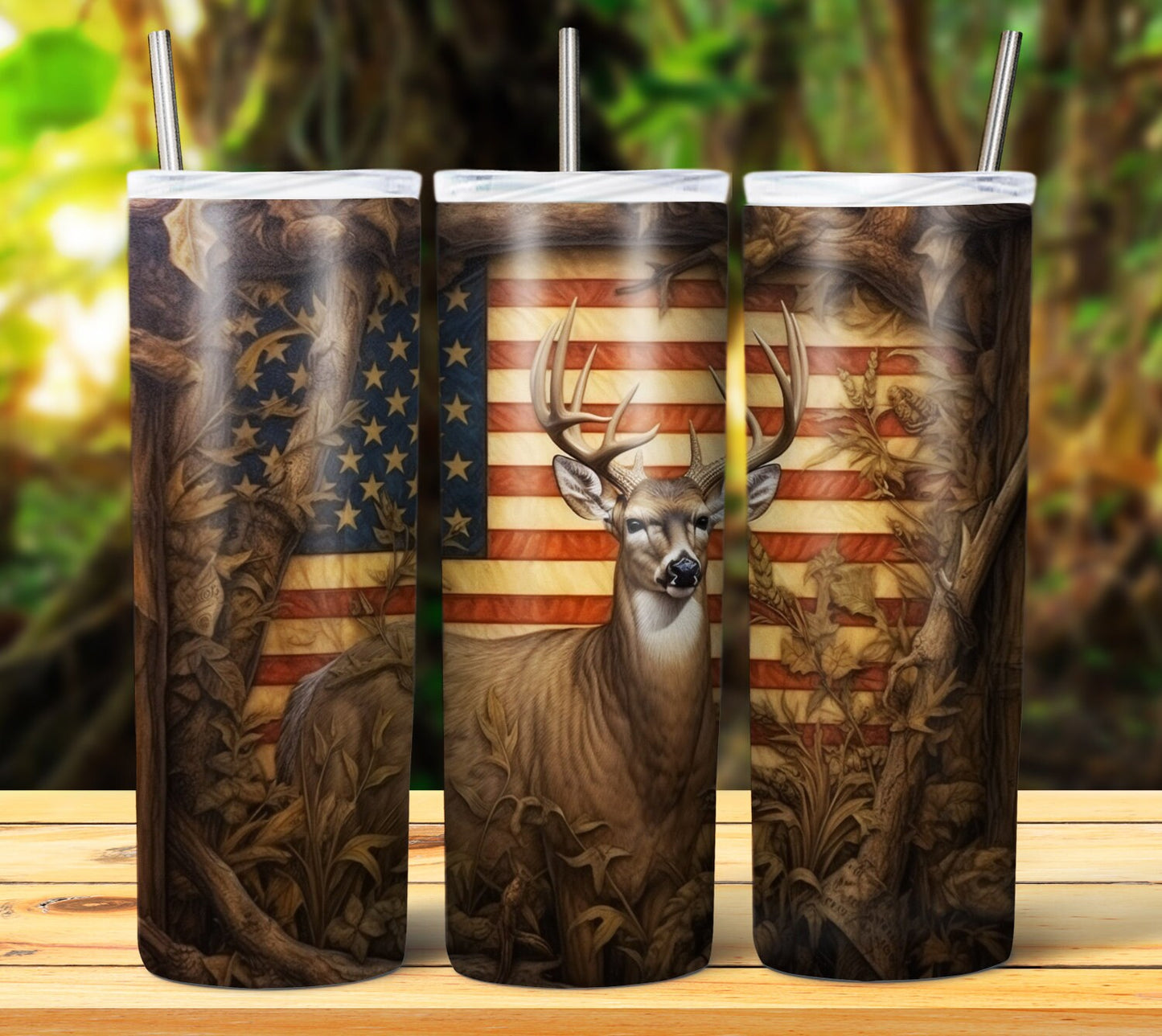 Wood Carved Deer Sublimation Tumbler/Mug Images Bundle