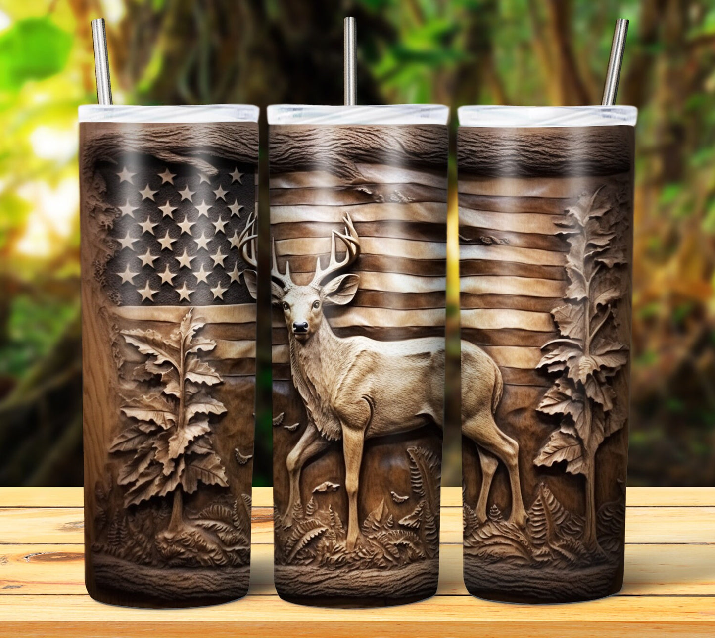 Wood Carved Deer Sublimation Tumbler/Mug Images Bundle