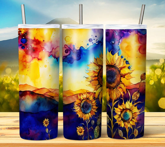 Watercolor Sunflower 20oz Sublimation Tumbler Image