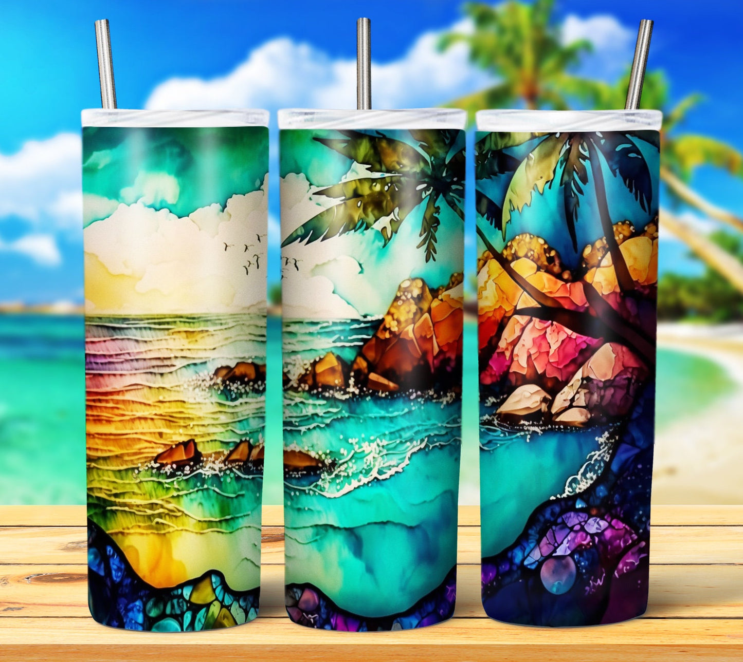 Watercolor Beach 20oz Sublimation Tumbler Images Bundle