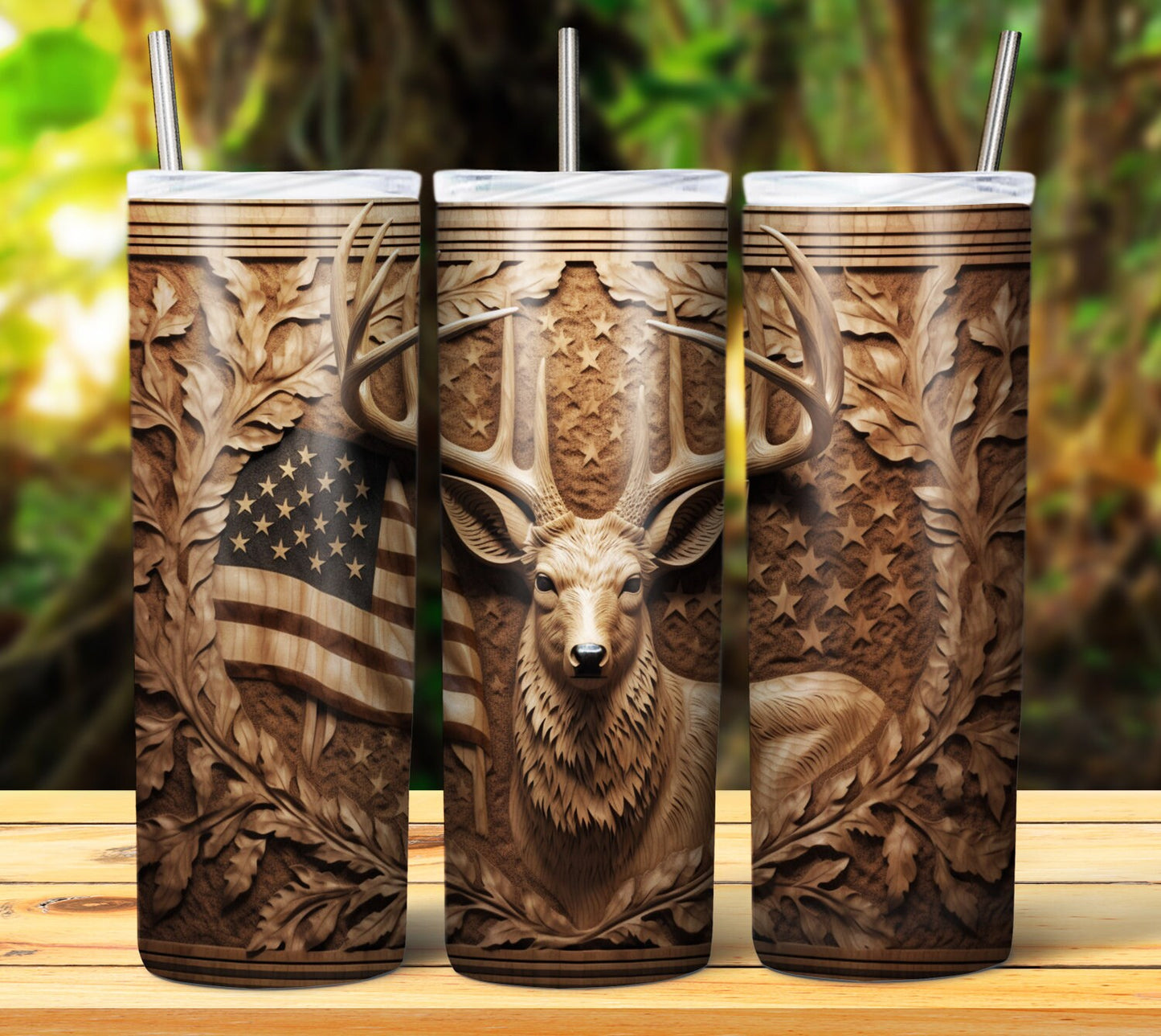 Wood Carved Deer Sublimation Tumbler/Mug Images Bundle