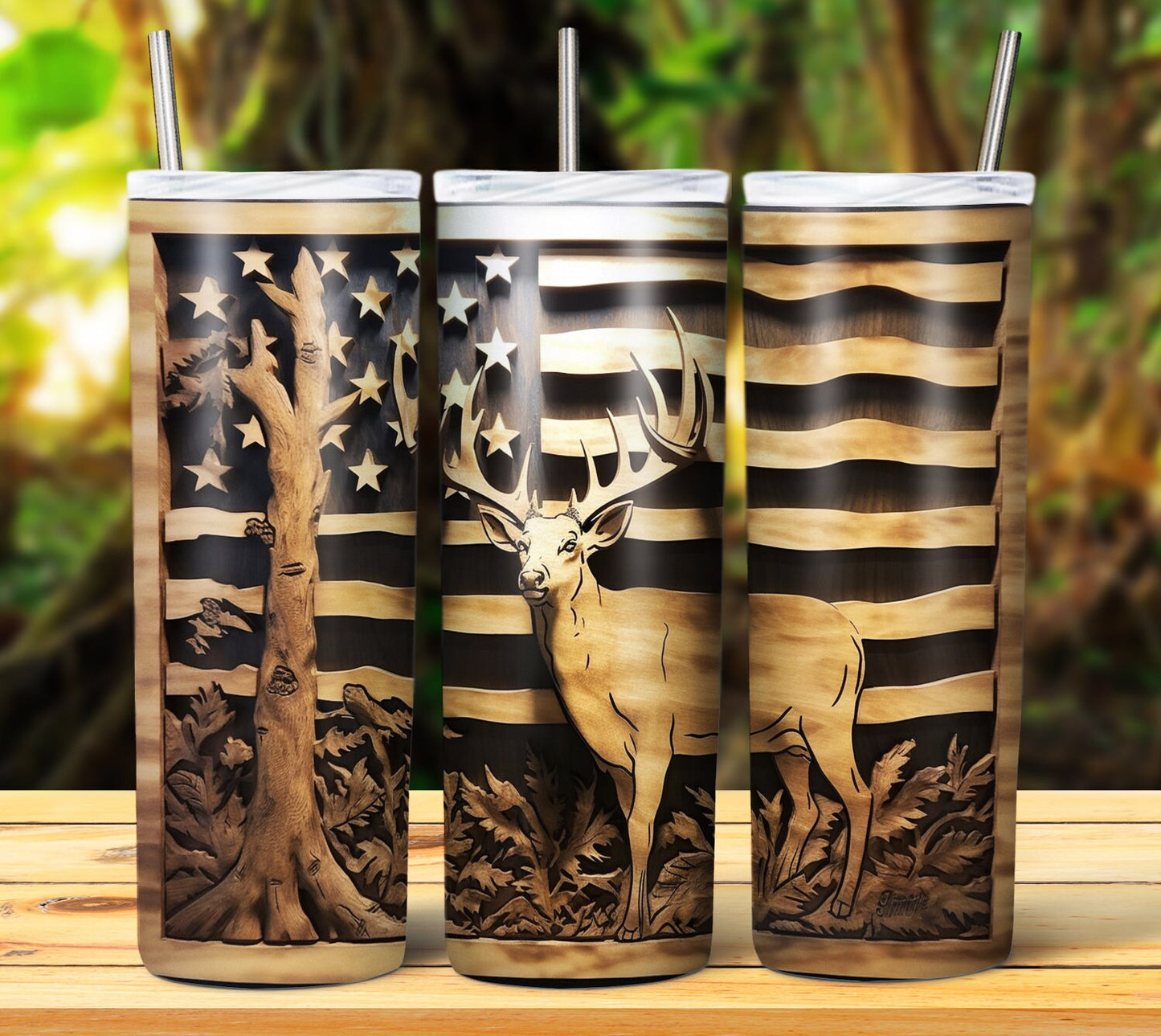 Wood Carved Deer Sublimation Tumbler/Mug Images Bundle