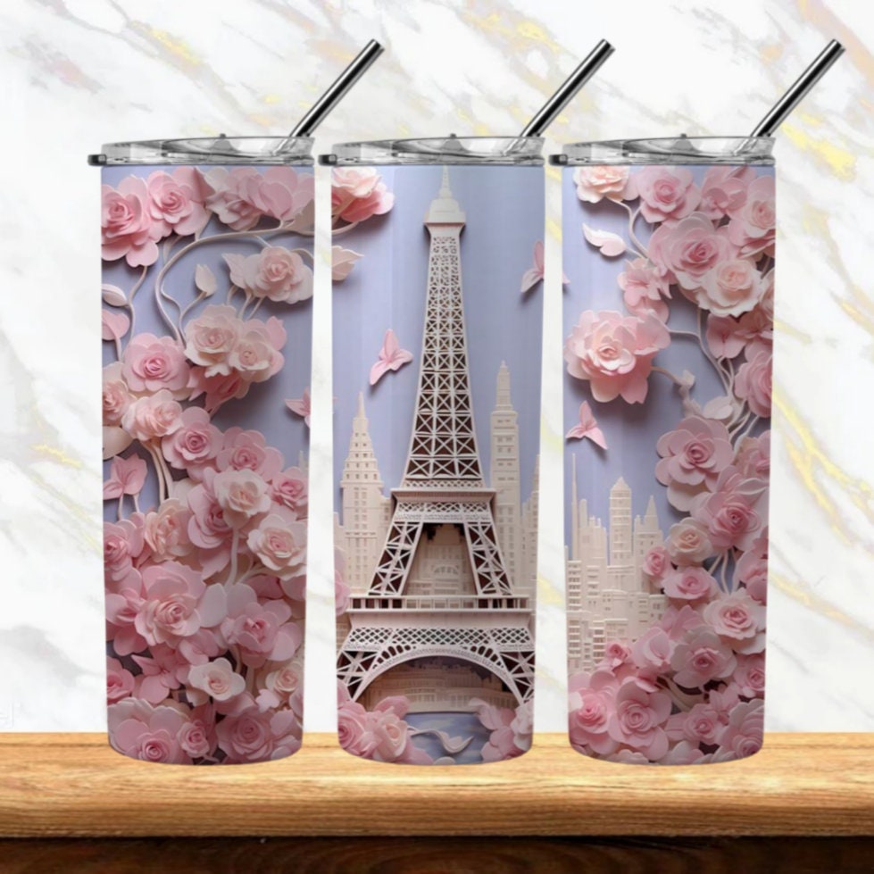 3D Flower Eifel Tower 20oz Sublimation Tumbler Image