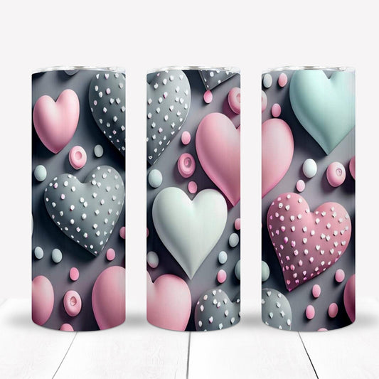 3D Puffed Hearts 20oz Sublimation Tumbler Image