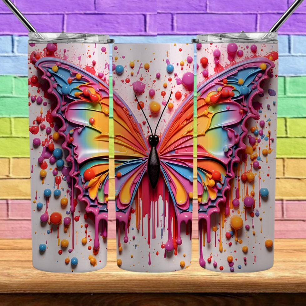 Paintdrip Colorful Butterfly 20oz Sublimation Tumbler Image