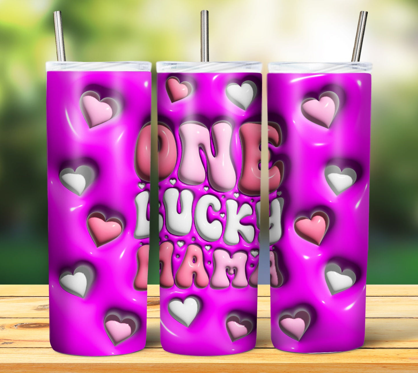 3D Inflate/Puff Lucky Mama 20oz Sublimation Tumbler Image