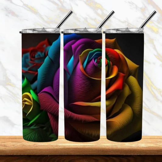 Rainbow Rose Tumbler 20oz Sublimation Image