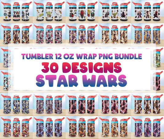 30 Star Wars Sublimation Kids Tumbler Images Bundle 12/15 oz