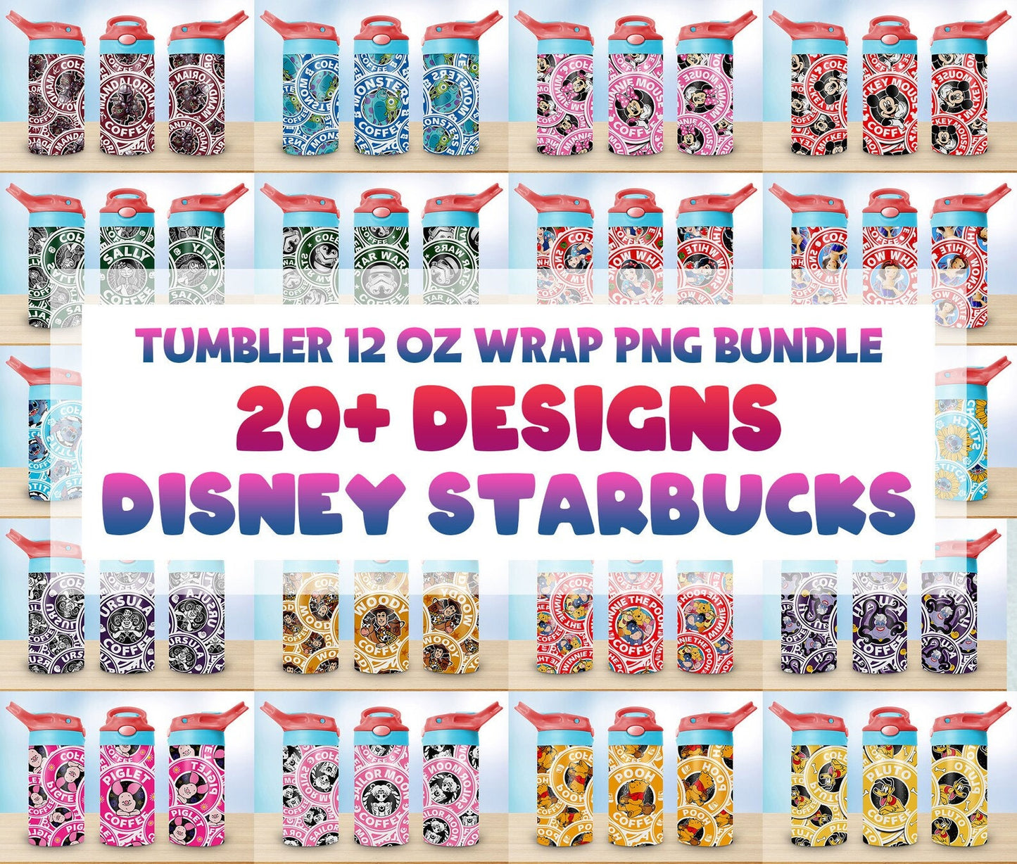 Cartoon Coffee Sublimation Kids Tumbler Images Bundle 12/15 oz