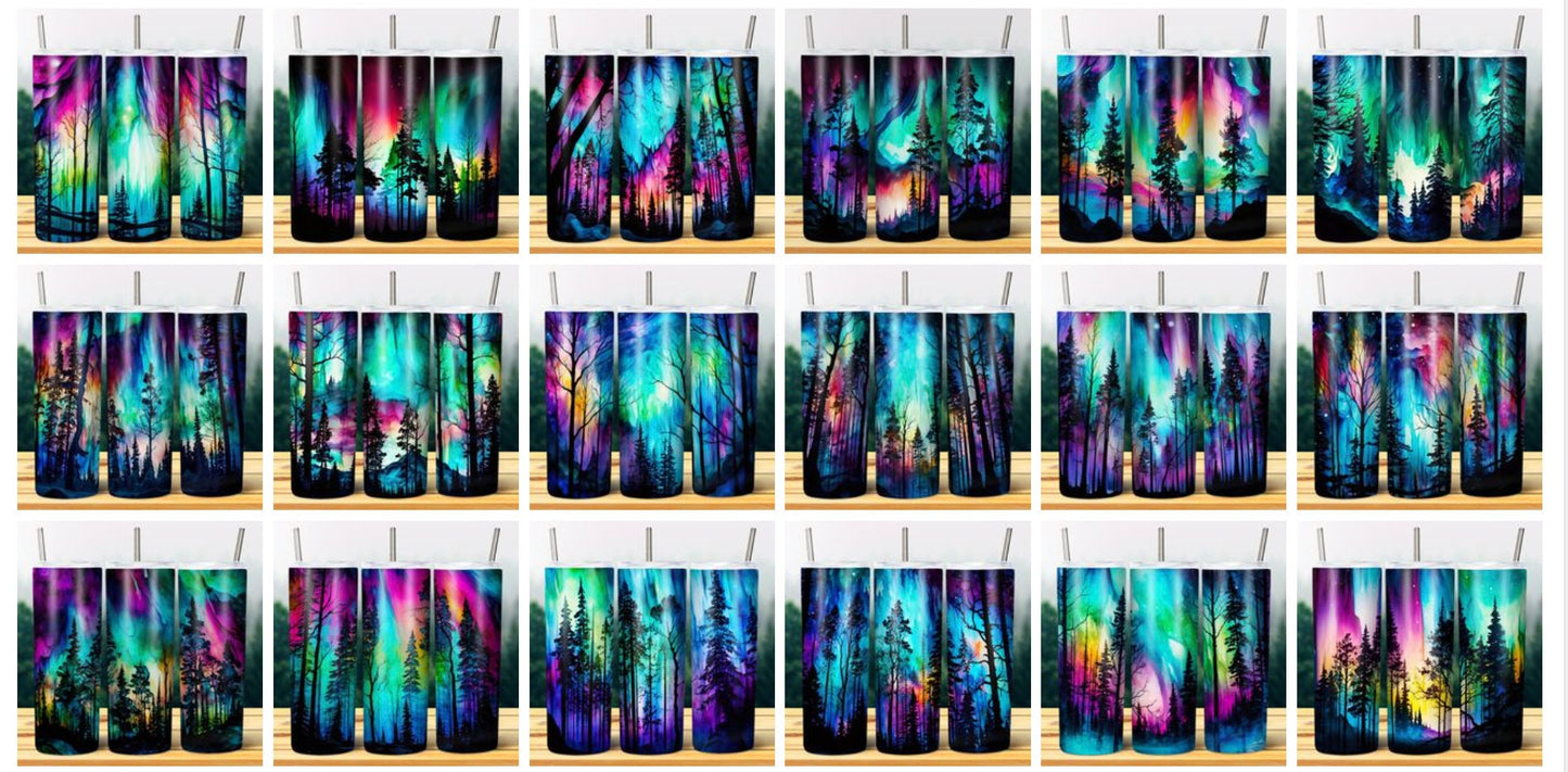 25 Northern lights Sublimation Tumbler Images Bundle 20 oz