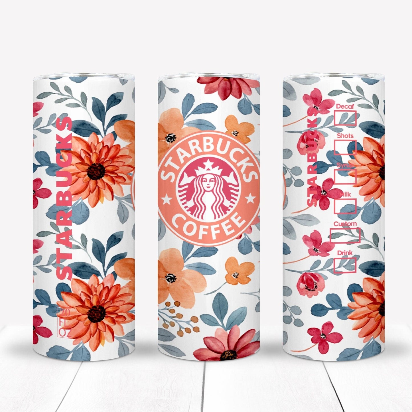 Flowered Coffee 20oz Sublimation Tumbler Image