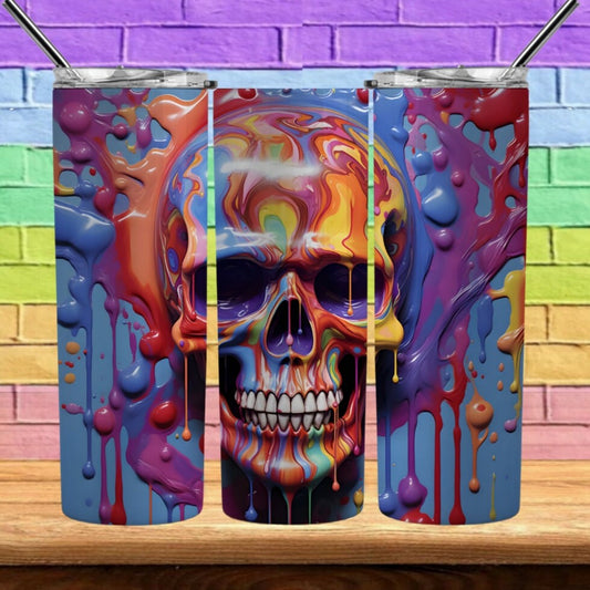 PaintDrip Colorful Skull 20oz Sublimation Tumbler Image