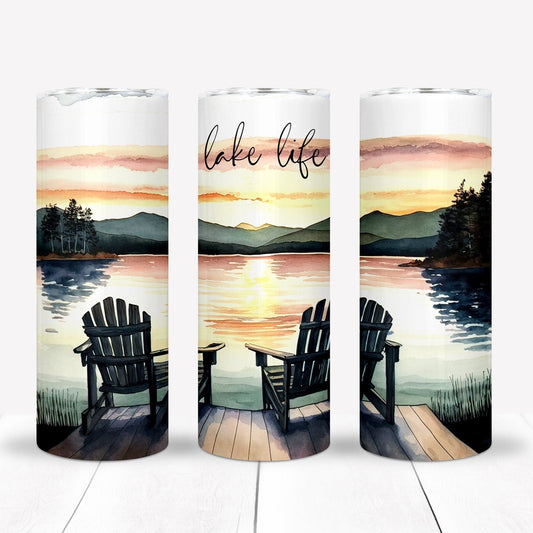 Watercolor Lake Life 20oz Sublimation Tumbler Image