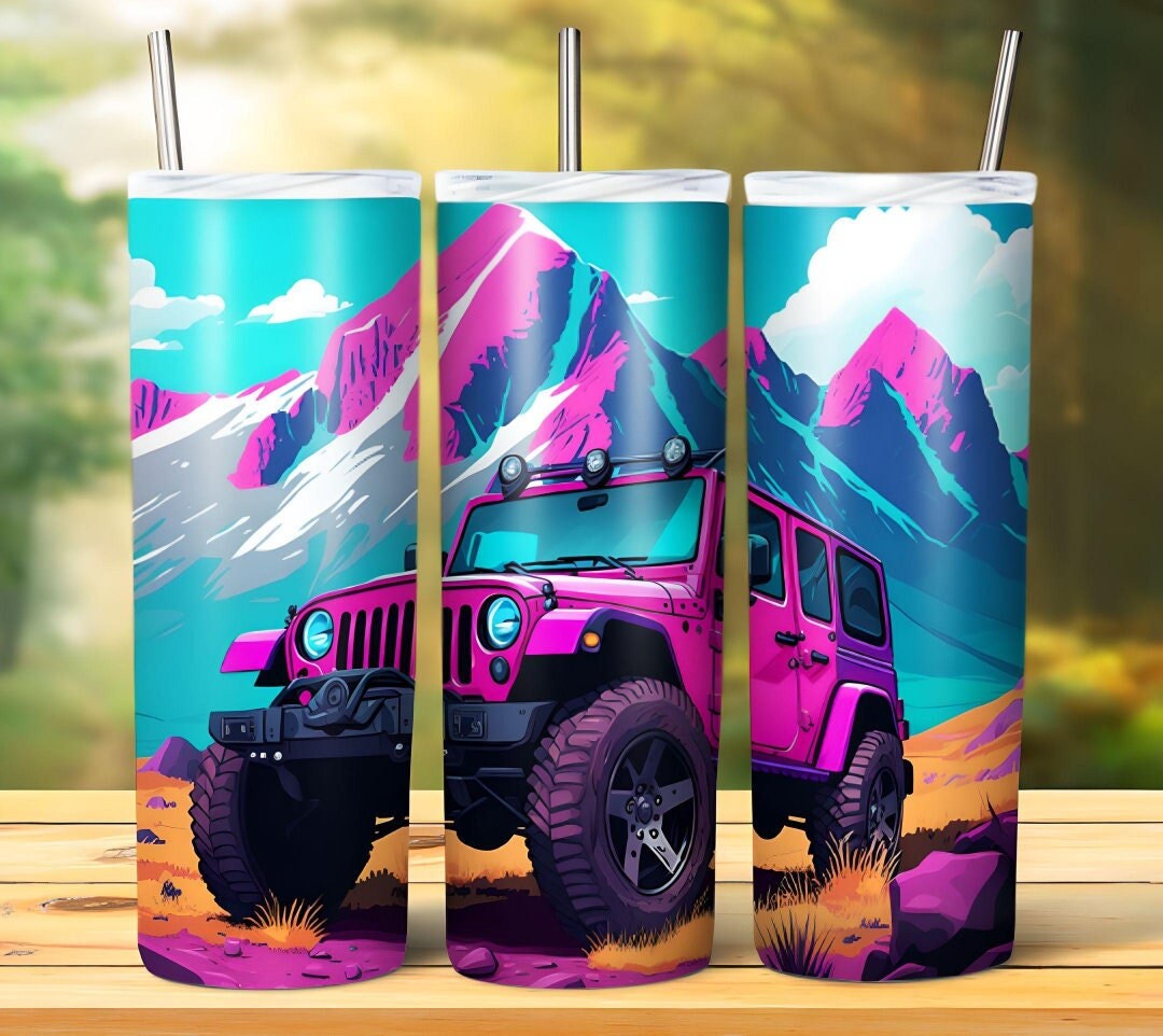 Watercolor Jeep Car Sublimation 20oz Tumbler Image