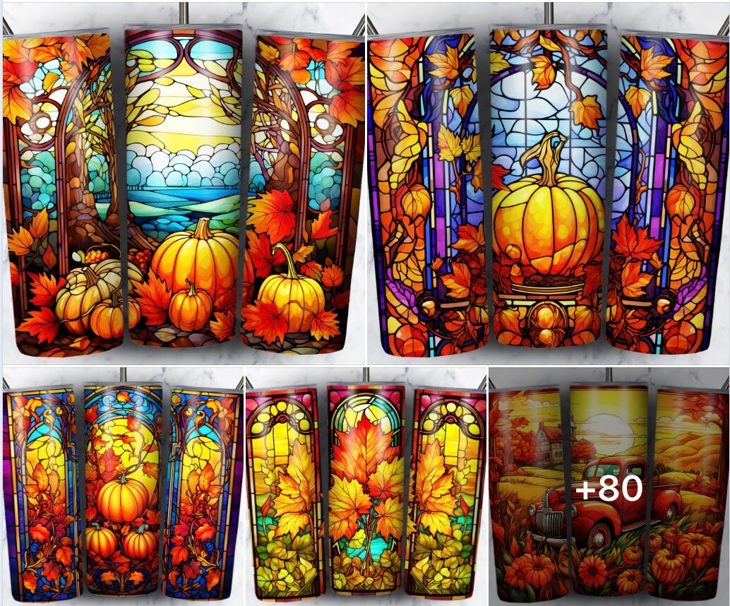 80+ Stained Glass Autumn Sublimation 20oz Images Bundle