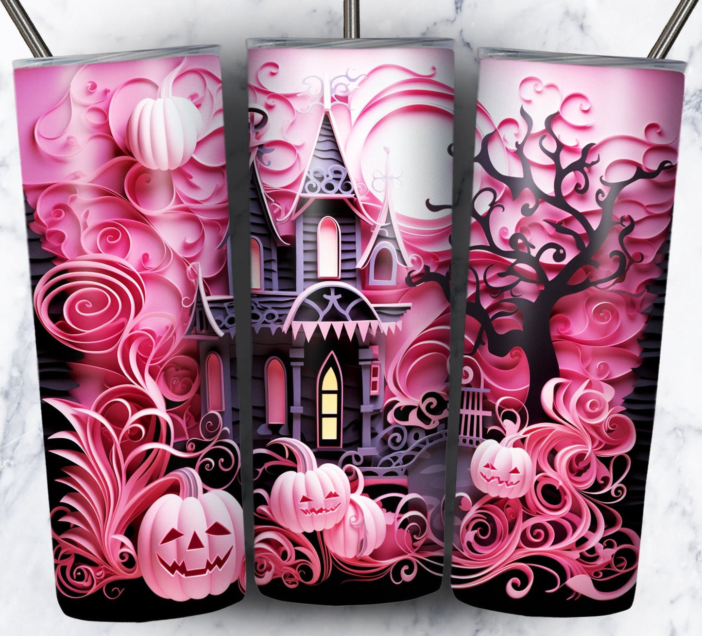 3D Paper Halloween Sublimation 20oz Tumbler Image