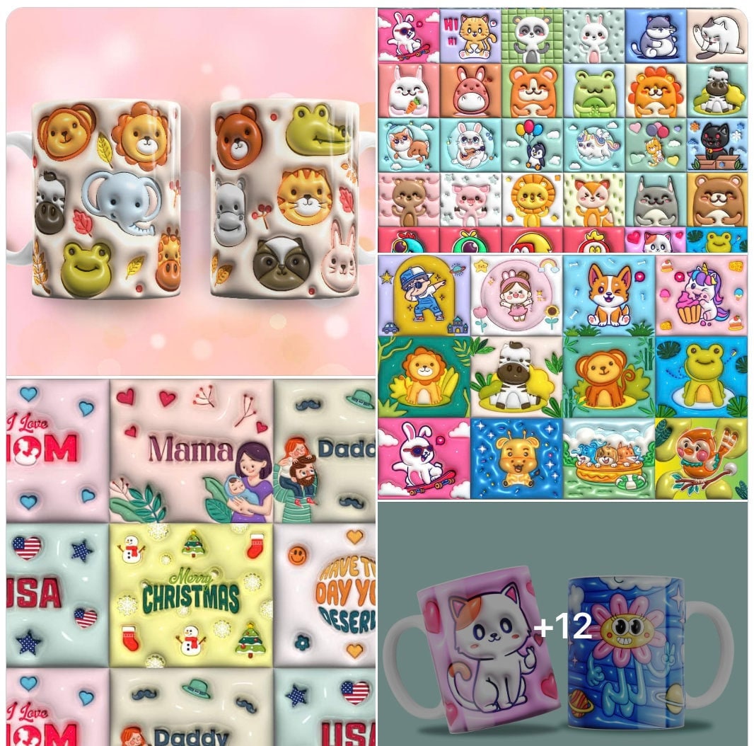 150+ 3D Inflated Cartoon Sublimation 20oz Images Bundle Puff