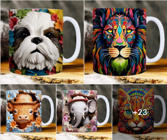 27 3D Animal Mug Sublimation Images Bundle