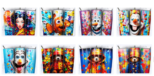 3d Cartoon Paint Sublimation 20oz Tumbler Images Bundle