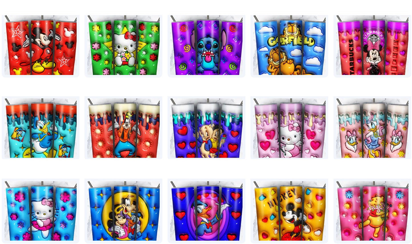 20 3D Inflate Cartoon Sublimation 20oz Images Puff Bundle