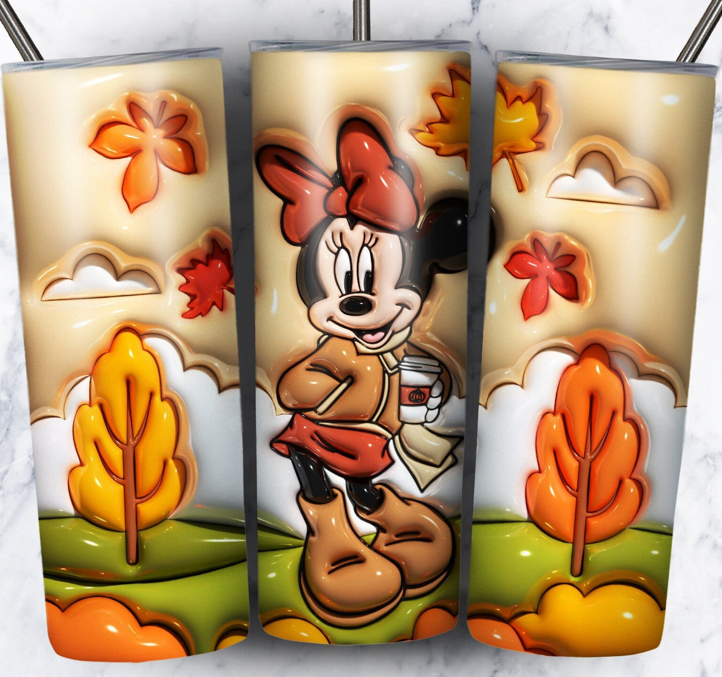 3D Inflate Cartoon Fall Sublimation 20oz Tumbler Image Puff Bundle