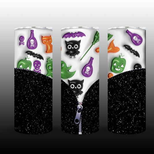 3D Inflate Halloween 20oz Sublimation 20oz Tumbler Image Puff Cats