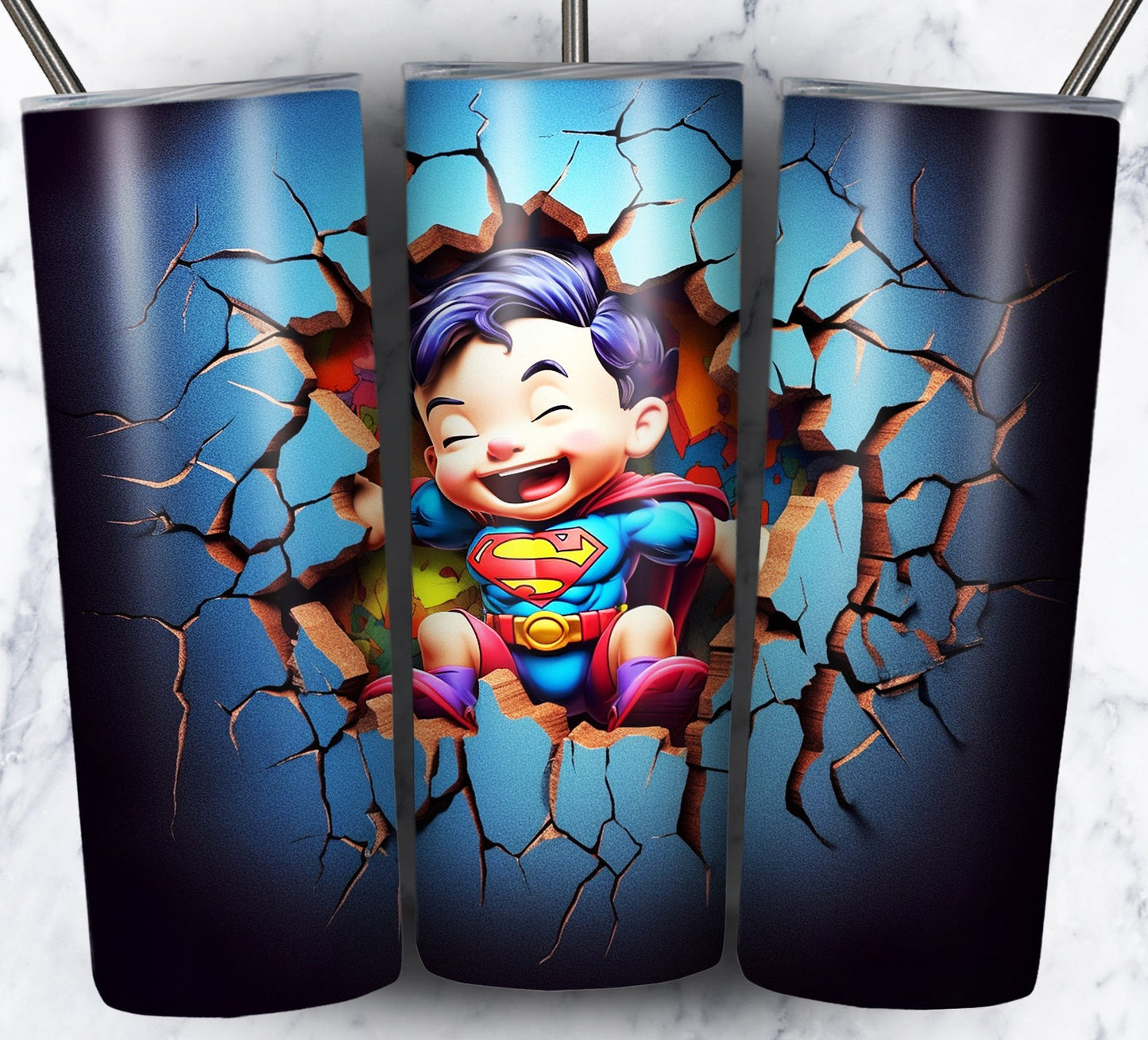 3d Kid Cartoon Superhero Sublimation 20oz Tumbler Image