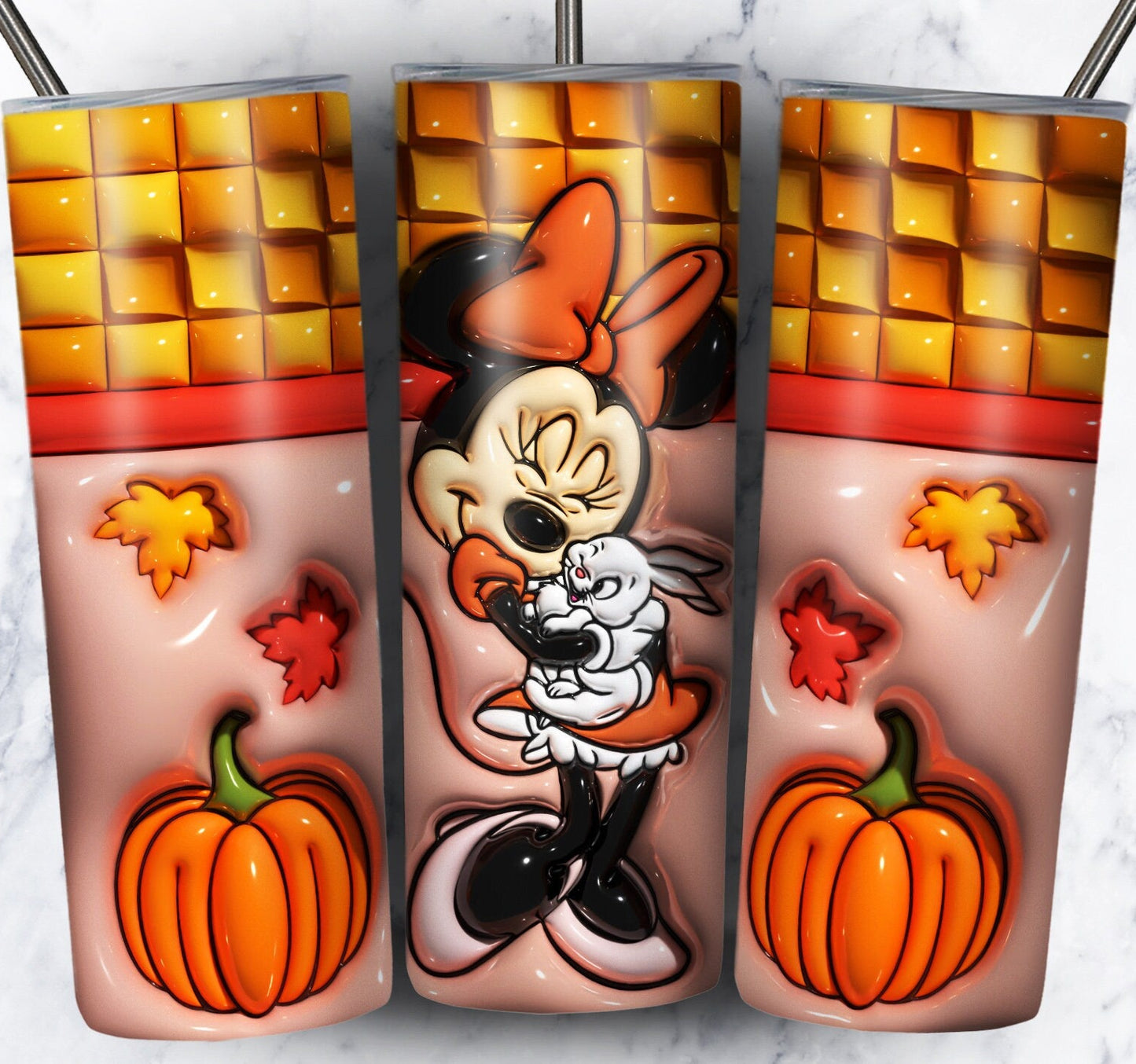 3D Inflate Cartoon Fall Sublimation 20oz Tumbler Image Puff Bundle